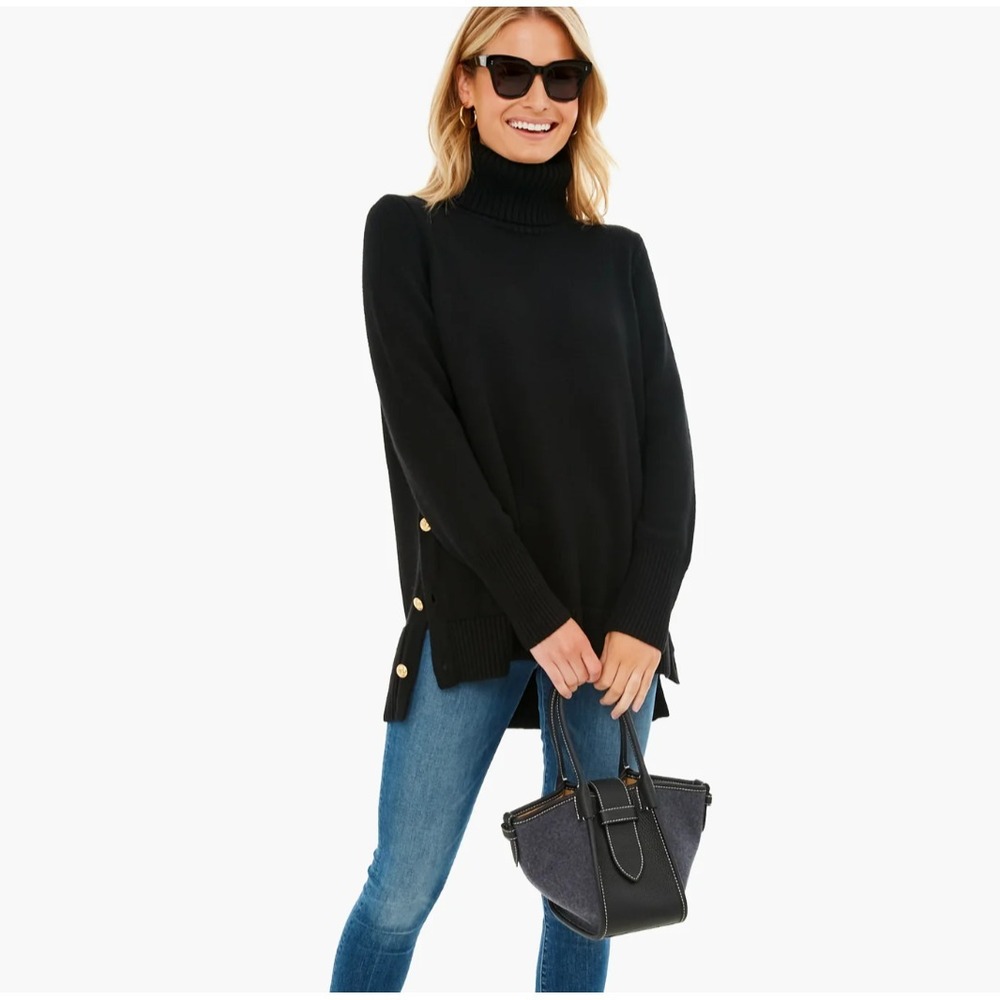Tuckernuck Womens Sophia Turtleeck Wool Sweater Size‎ XS Black Gold Buttons